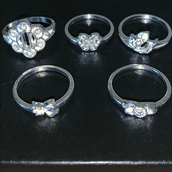 Ring Set 5 Carved Silver Rings - Picture 3 of 3